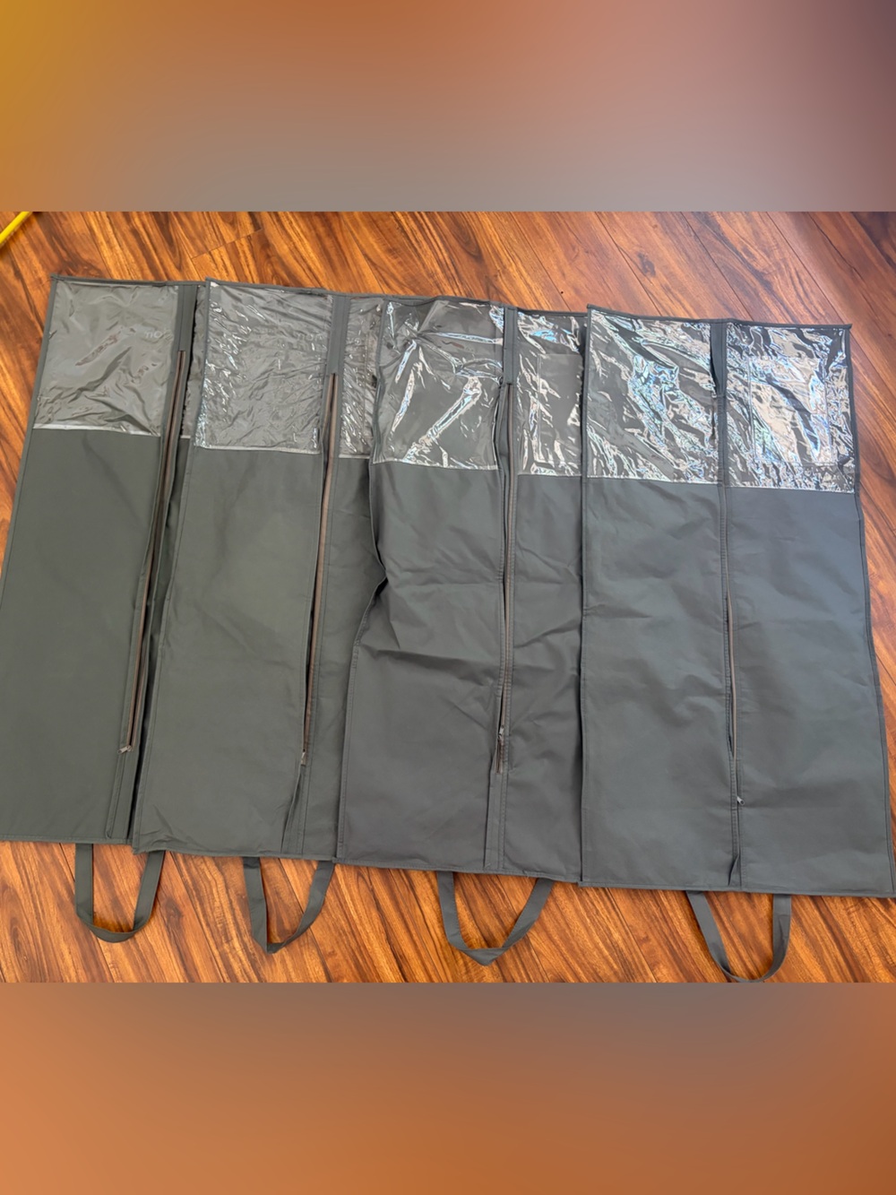 Lot Of 4 Grey Garment Bags with Clear ID Pockets and zipper in back for storage